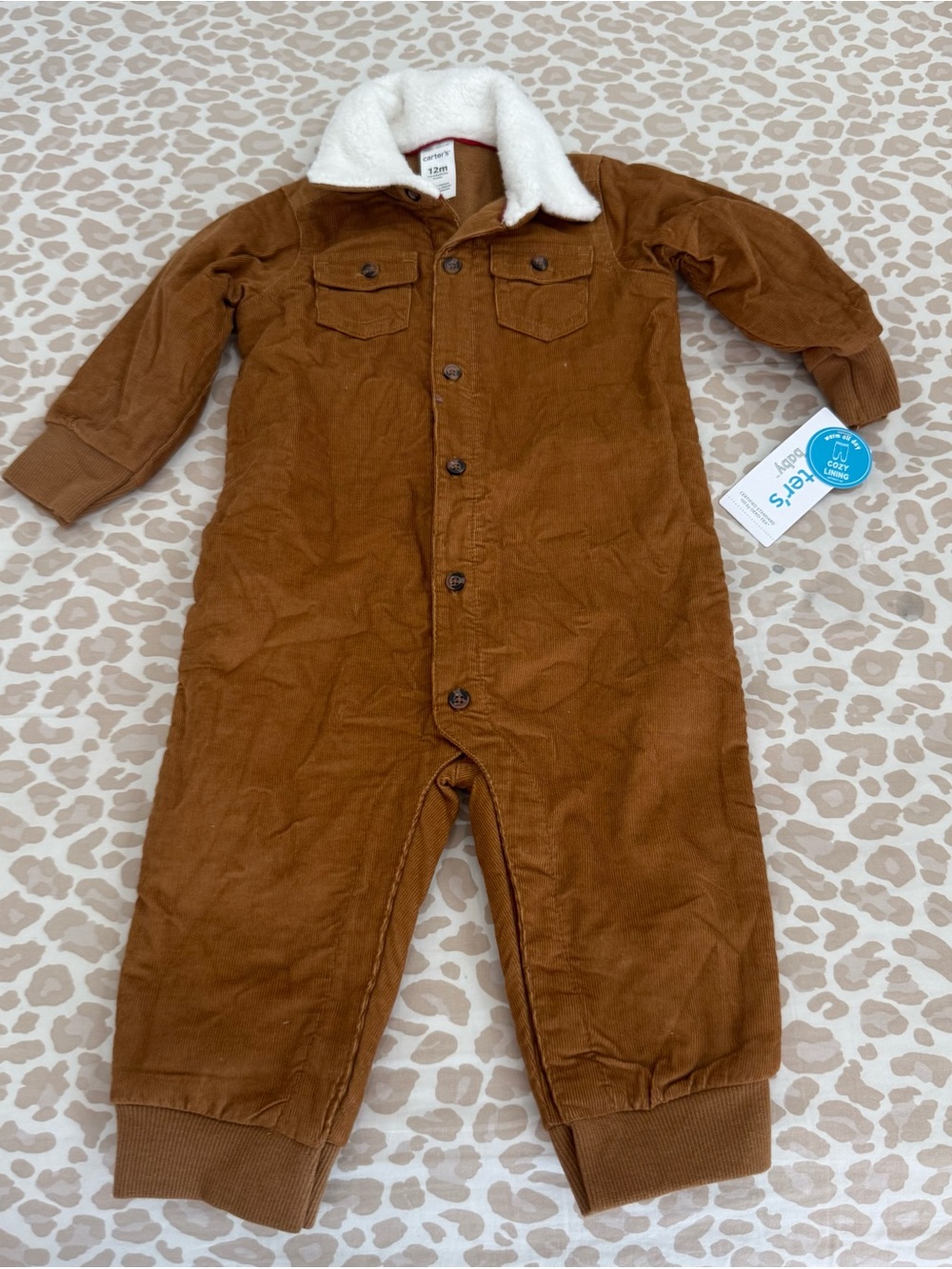 Carter’s Baby Button Front Corduroy Jumpsuit with Sherpa Collar  New 12 Months